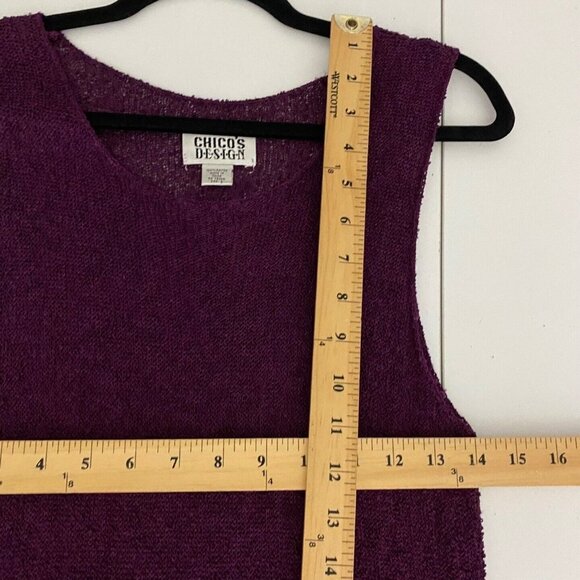Chicos Design Tank Top Womens Size 2 US L Knit Purple Mesh See Through - Picture 7 of 8